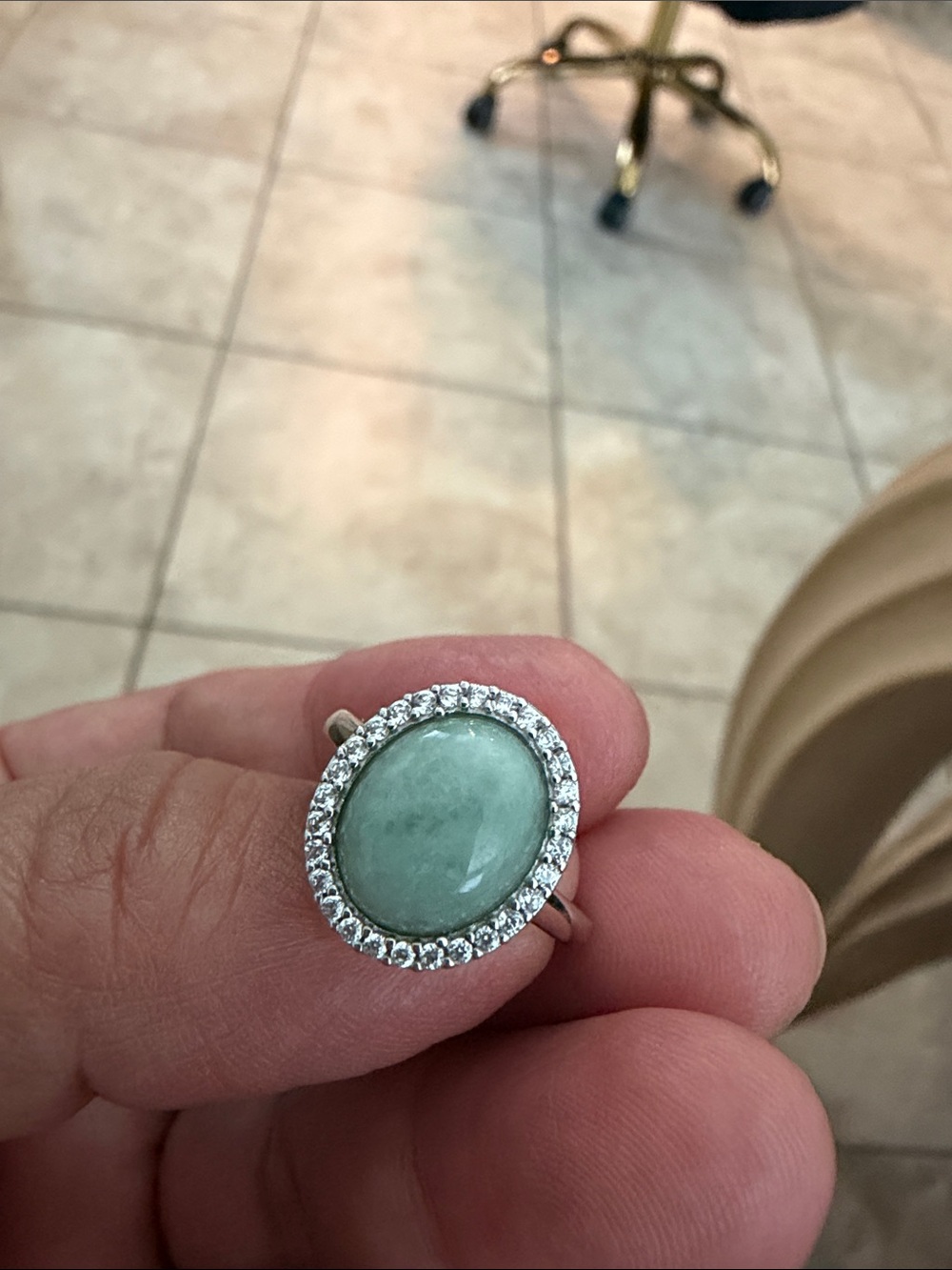 Green Oval Gemstone Halo Ring - Unbranded
